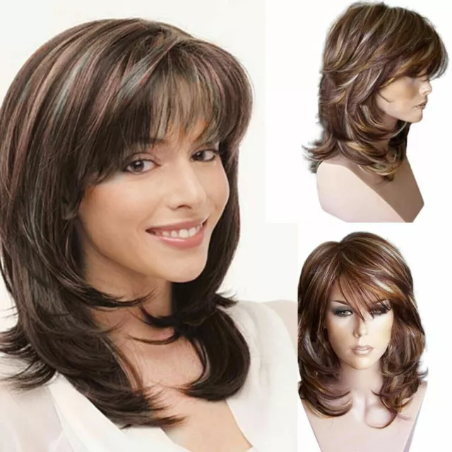 Women Girl Brown Short Curly Wavy Wig Synthetic Hair Party Cosplay Full Wig AU