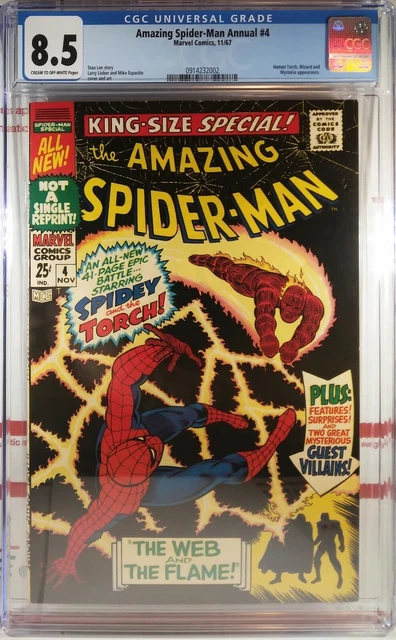 🌟 CGC 8.5 VF+ AMAZING SPIDER-MAN ANNUAL #4 MARVEL 1967 FF Human Torch MYSTERIO