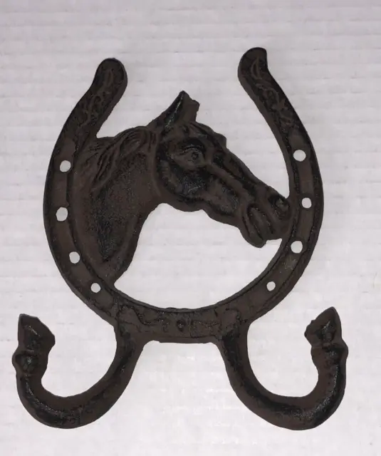 Rust Cast Iron Horseshoe Hook Horse Head Wall Hanger Key Hat Coat Double Hook