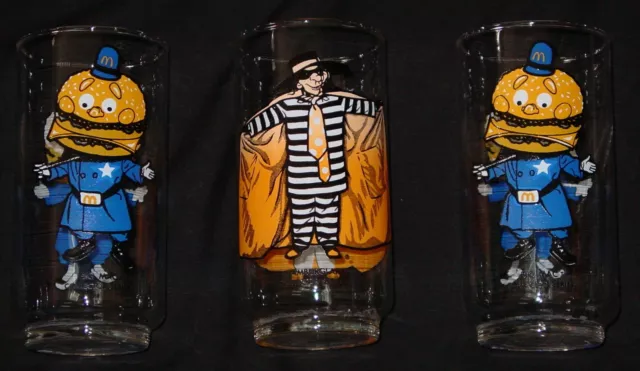 3 NEW VINTAGE 1970's ERA McDonald's GLASSES-HAMBURGLAR & OFFICER BIG MAC