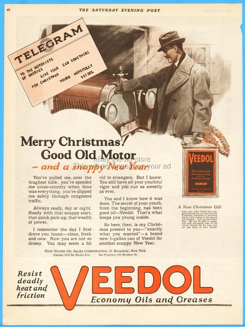 1923 Veedol Motor Oil Tidewater Merry Christmas and Snappy New Year Telegram Ad