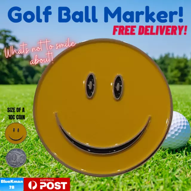 Golf Ball Marker Smiley Face Yellow Emoji Gift Novelty New Happy Present Fun