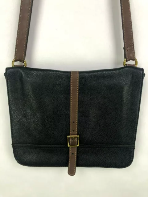 Fossil Crossbody Messenger Leather Bag Purse Black Flap