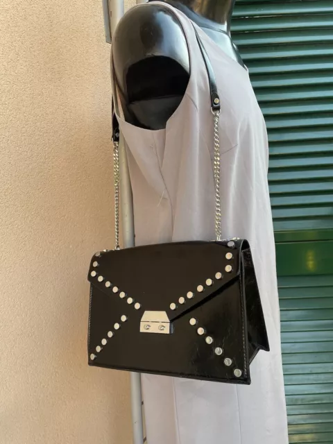 Zara Borsa Donna Nuova Borsa A Tracolla Nera Chiodi Catena