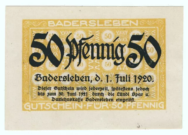 🔸BADERSLEBEN 1920: "Sudentor • Wappen • Spieltor", 50 Pfg. NOTGELD