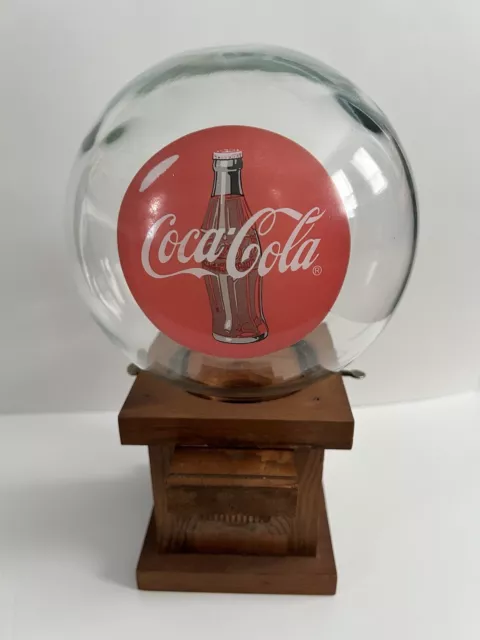 Vintage Coca Cola Coke Memorabilia Gumball Machine, Wooden Base, Glass Top