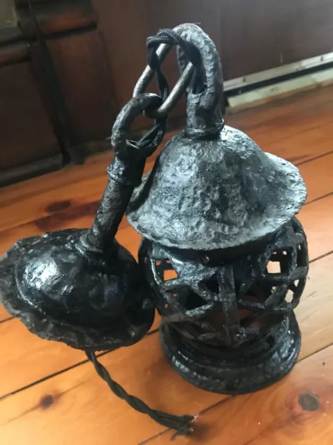 Antique Arts & Crafts Hanging Cast Iron Porch Light, Ready 2 Use, Free S/H