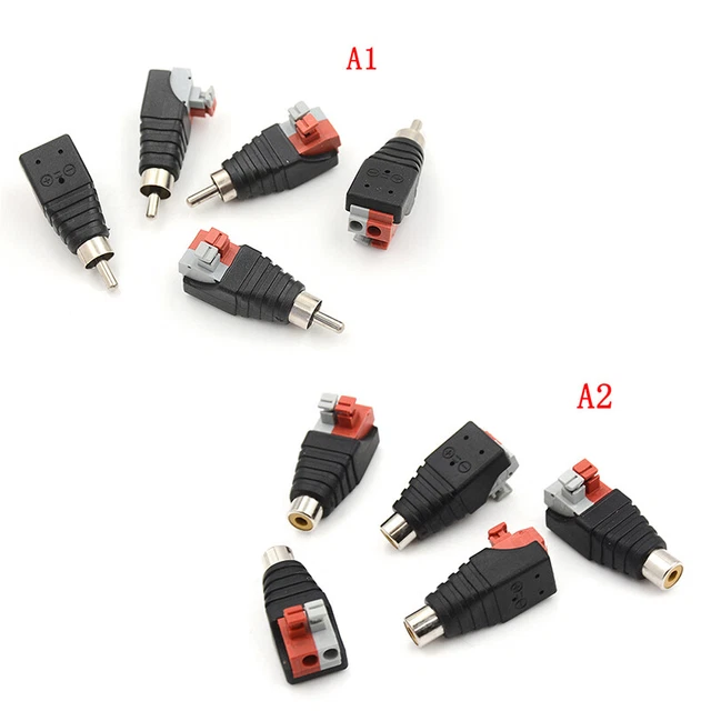 5Pcs speaker wire a/v cable to audio male rca connector adapter jack press plug)
