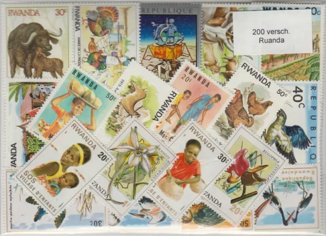 200 verschiedene Briefmarken Ruanda Rwanda Rwandaise Afrika viele postfrisch **