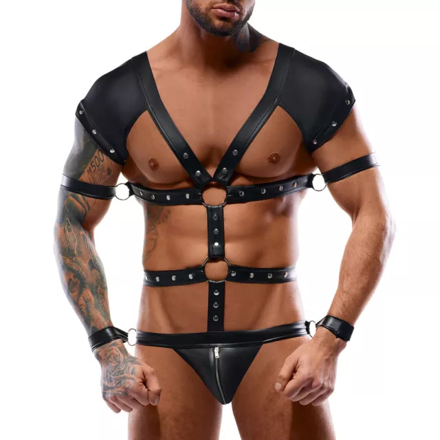 Body uomo posteriore aperto Jockstrap pezzo unico wetlook imbracatura nero sexy ""Naldo