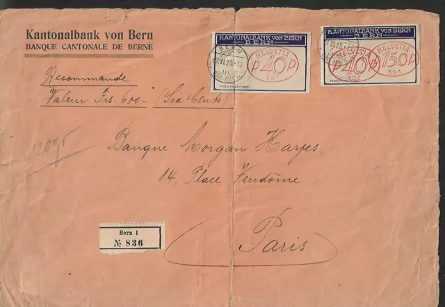 Switzerland Cantonal Bank To Paris Registered Meter Cover 1926