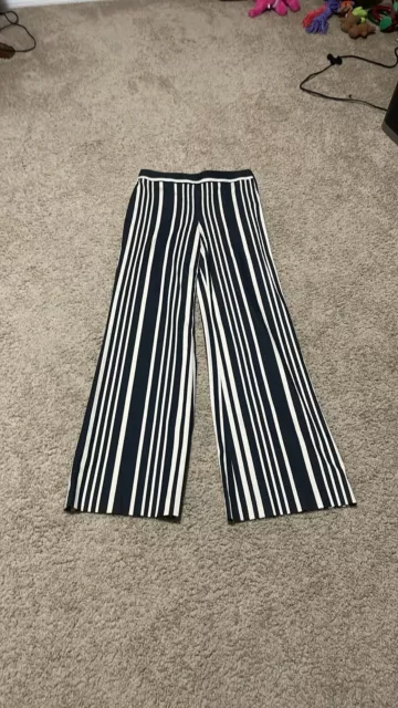 Alice + Olivia Black White Cotton Wide Leg Striped Pants Size 8 NWT