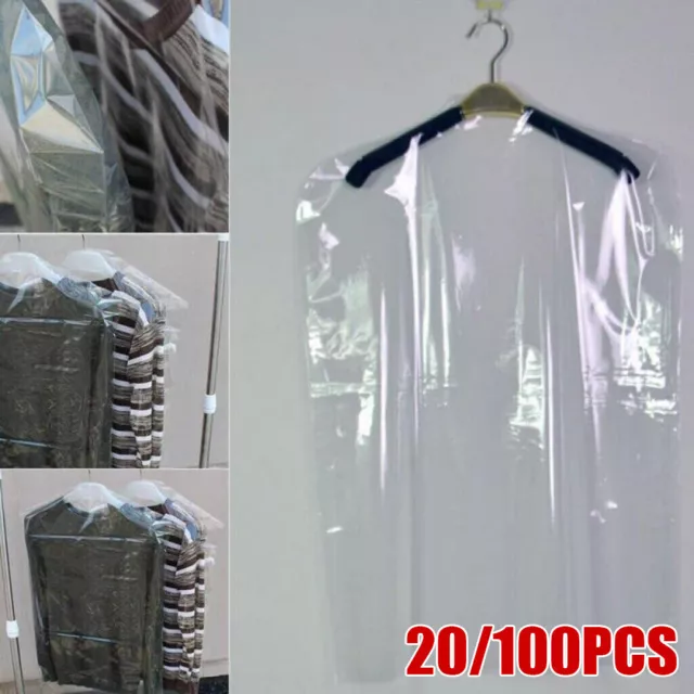 100x Garment Protection Covers Dry Cleaning Cleaner Bags Clothes Storage 60x90cm