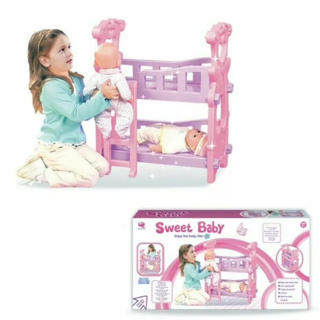 Girls Kids Baby Doll Pink Bunk Bed With Accessories For Birthdays Gift Xmas Toys