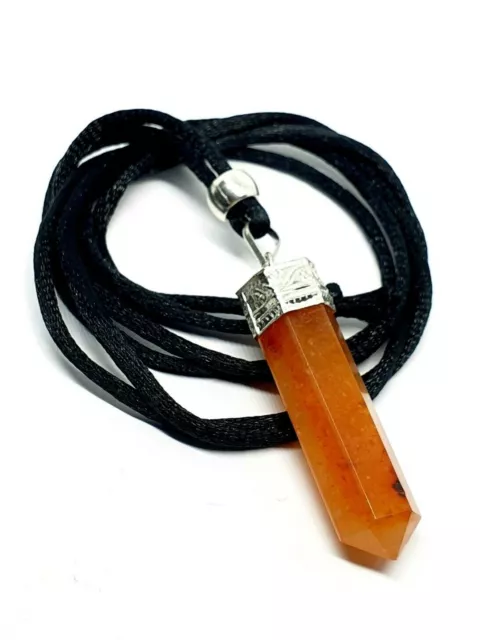 Carnelian Pencil Pendant Gemstone Beaded Cord Lace Necklace Pure Crystal Gem Uk