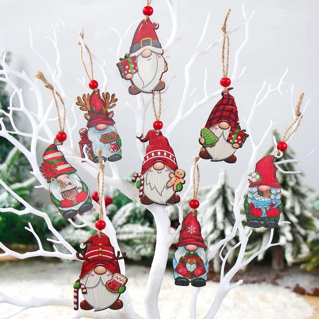 2024 12pcs Christmas Wooden Pendants Hanging Gifts Xmas Tree Navidad Ornaments