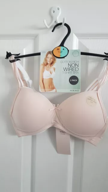 MARKS & SPENCER 30B 30D 32AA 32A 36AA new 2-pack pink/blue non-wired  t-shirt bra $17.74 - PicClick