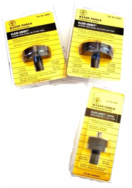 3pc KLEIN TOOLS CARBIDE HOLE SAW STEEL CUTTER SET USA UNI BIT DRILL ONE TOOTH