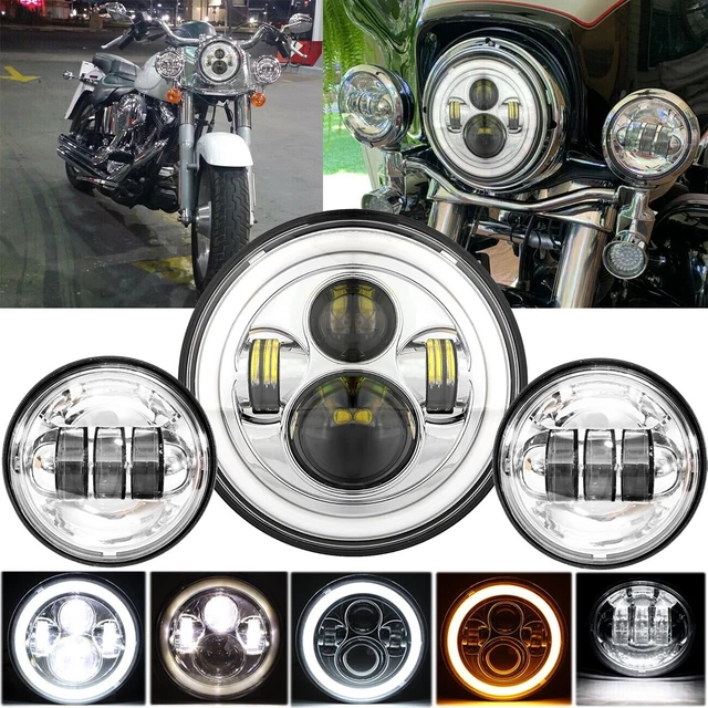 7" Led Headlight + Fog Passing Lamp Kit For Yamaha V-Star XVS For Harley Touring