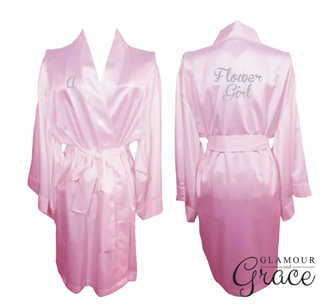 PINK Children's kids flower girl satin dressing gown robe bridesmaid bride 3