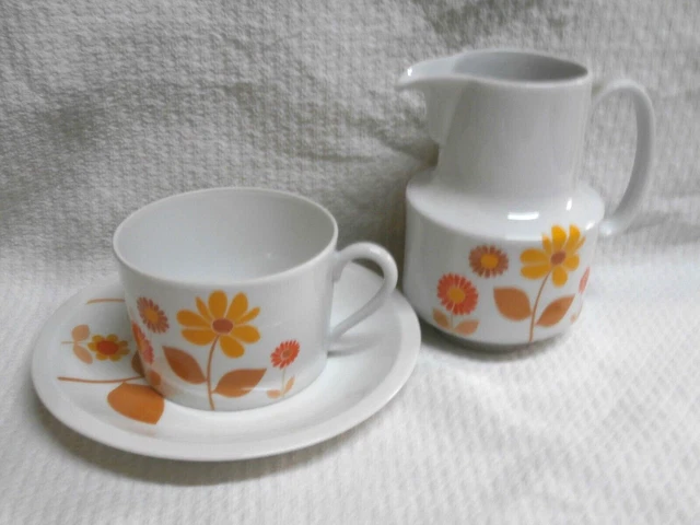 Grandes Tasses à Café Vintage En Grès Fleuri - Lot Pour Deux, Couleur Noisette, Occasion