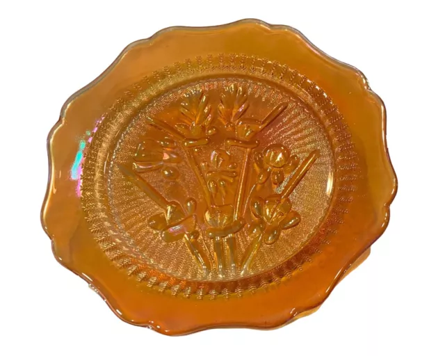 Jeanette Depression Glass Plate Iris & Herringbone Pattern Marigold 5.5” Saucer