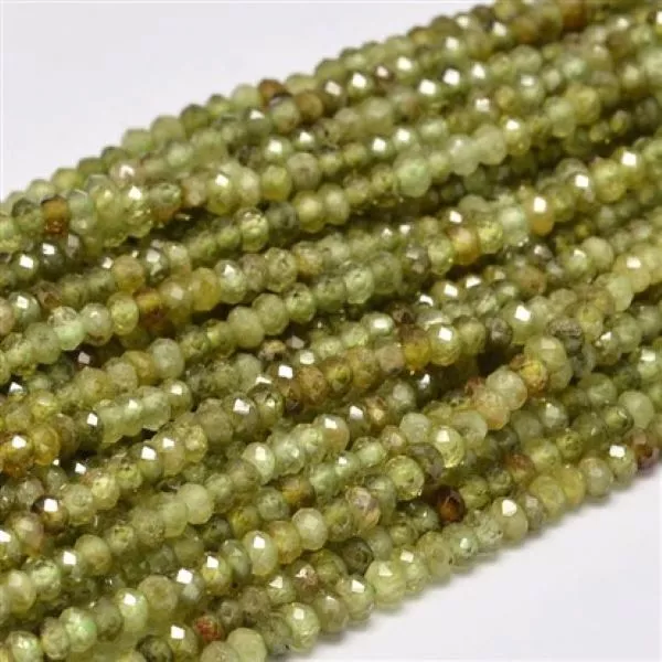 Faceted Rondelle Natural Green Garnet Beads Strands, Andradite Beads,3x2mm