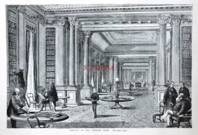 'LIBRARY of the REFORM CLUB' Antique 1891 'Old London' Print : 663-76