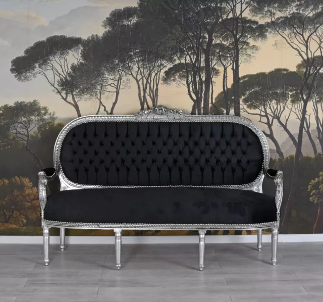 Barocksofa XXL Sofa Couch Rokoko Sitzbank Sofabank Schwarz Salonsofa Antik Möbel 2