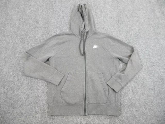 Nike Sweater Mens Adult Medium Gray Swoosh Logo Hoodie Full Zip Sweatshirt