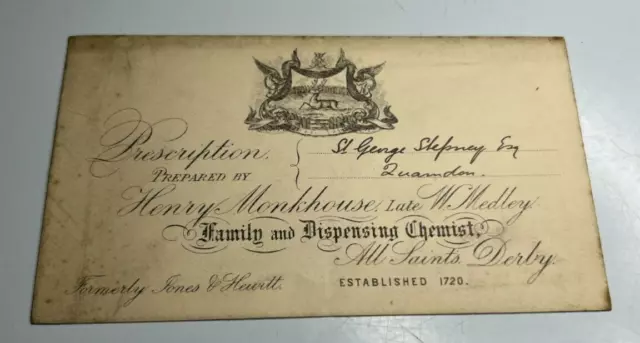 Antique Pharmacy Prescription Envelope Henry Monkhouse Chemist All Saints Derby