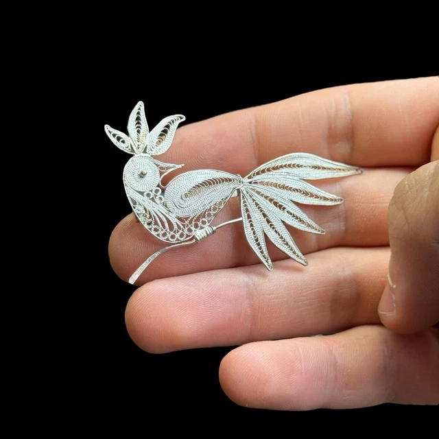 Ancienne Broche En Argent Massif Et Ormeau Trèfle 4 Feuille