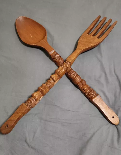 22' Big Spoon and Fork Monkey Pod Wood Hand Crafted