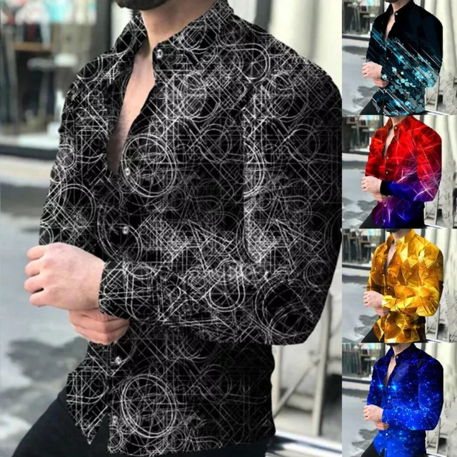 Men's Casual Baroque Style Button Down Shirt with Long Sleeves for Party Dress