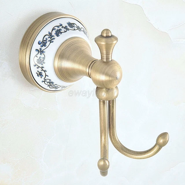 Antique Brass Hooks Coat Hat Clothes Robe Double Holder Rack Hook Wall Hanger