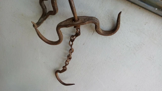 Antique Very Rare Old Hand Forged Wrought Iron Hook Hanger 19Th 3
