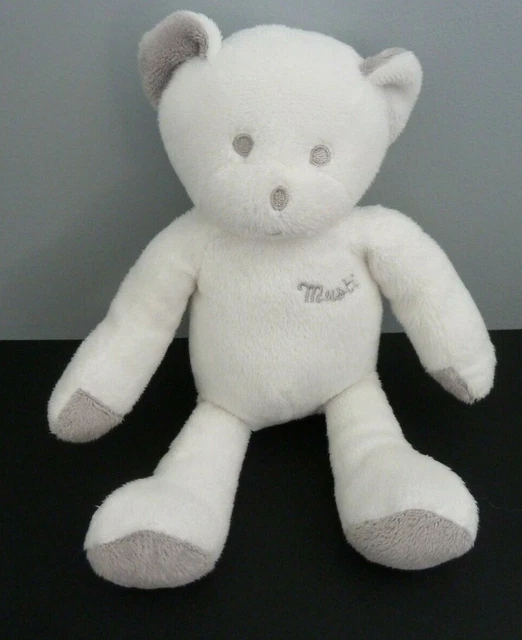 F2*. DOUDOU PELUCHE MUSTI MUSTELA OURS GRIS et BLANC 24 cm - EXCELLENT ETAT