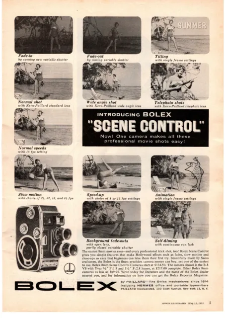 1958 Bolex Scene Control 8mm Movie Camera By Paillard Hermes Typewriter Print Ad