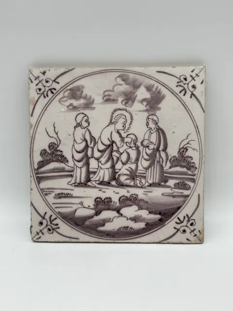 An 18Th Century Manganese Delft Biblical Tile, Probably Dutch 