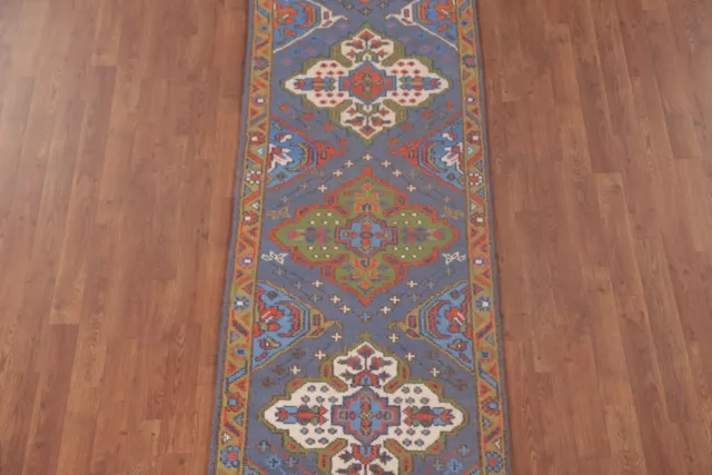 Geometric Heriz Serapi Oriental Rug Runner 2' 6" x 9' 11" Handmade Hallway Rug 3