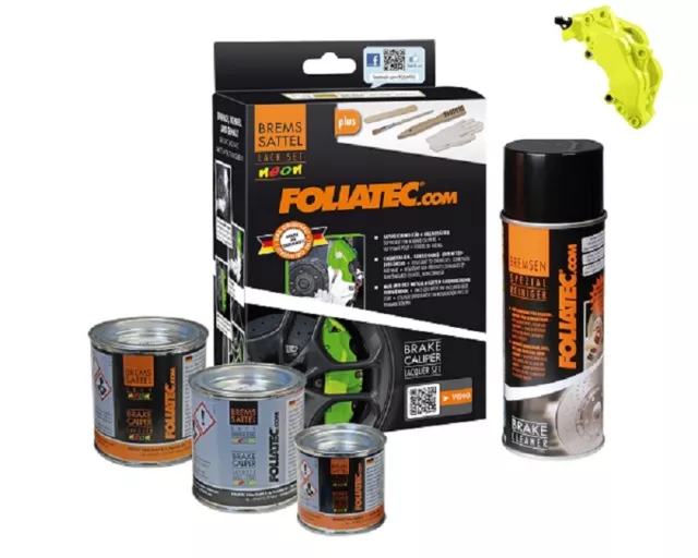 Brake Caliper Lacquer Paint Set Neon Yellow Cleaner Steel Brush Glove - Foliatec