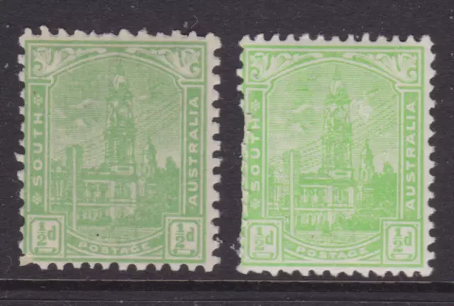 SOUTH AUSTRALIA 1899 1/2d Yellow Green QV X2 MINT/MUH SG 241 (GK37.2)