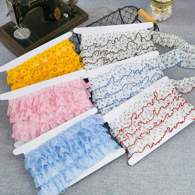 5M Floral Dentelle Pli Bordure Ruban Volant Ruche Maille Bord DIY Couture Craft