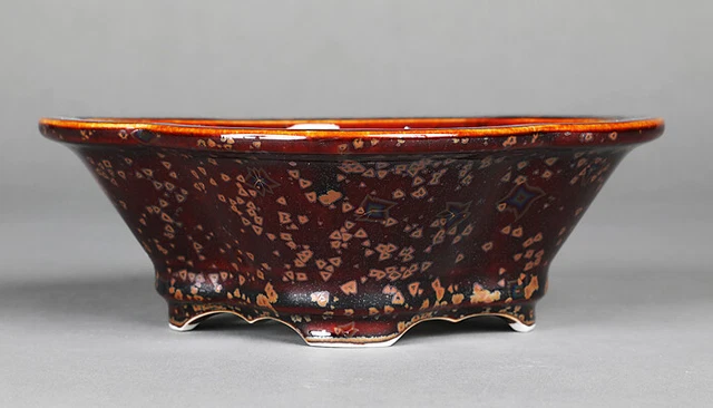 Bonsai Pot Kiyomizu-ware porcelain Heian Senzan Brown Glazed Large Japan K007