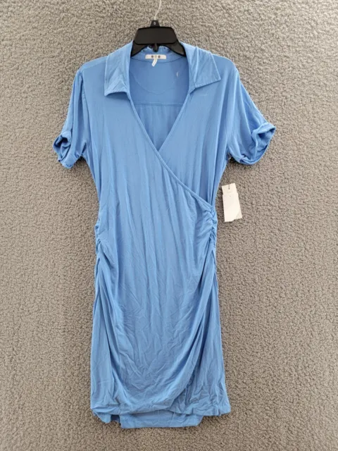 Three Dots Collared Wrap Style Dress Women's XL Blue Short Sleeve Pullover