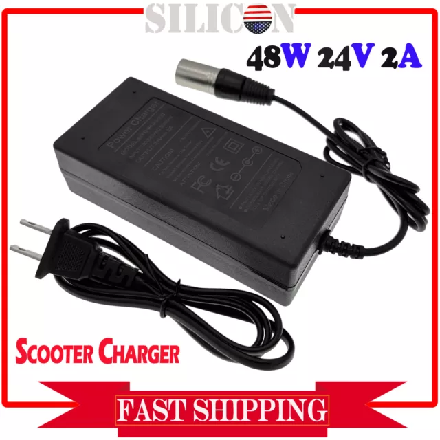 24V 2A XLR Mobility Electric Scooter wheelchair Gel/Lead Acid Battery Charger US