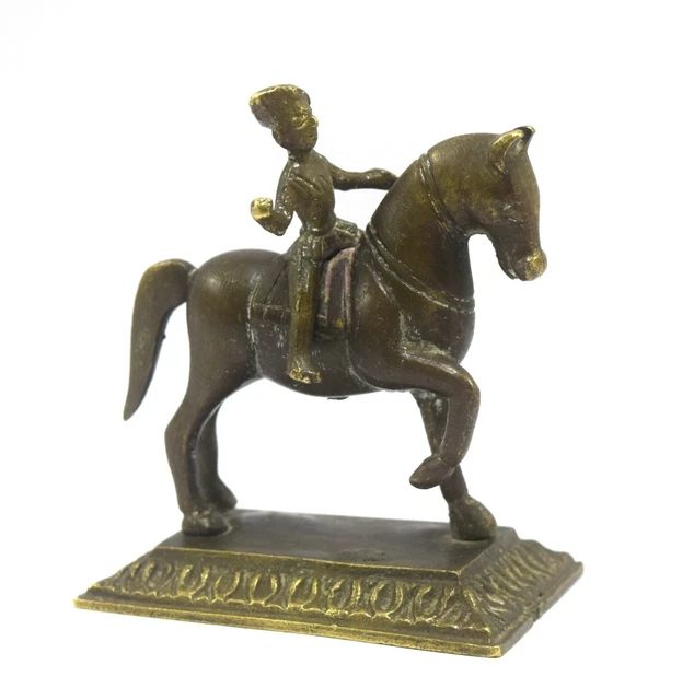 Rare Vintage Indian Hand Crafted Brass Warrior Horse Ridding Figure. G7-711