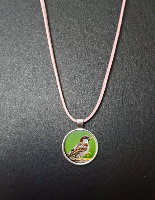 Sparrow Bird Pendant On a 18" Pink Cord Necklace With Clasp Birthday Gift N57