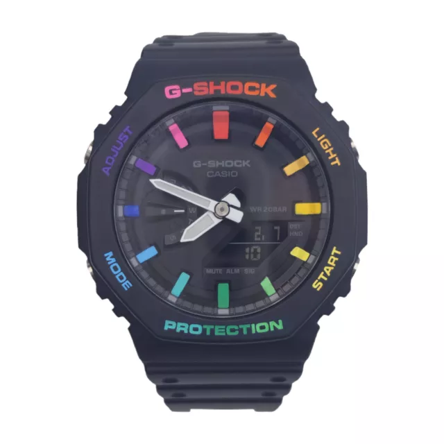 Casio G Shock GA 2100 1A Black Full Rainbow Index Dial Custom MODS Hand Painted