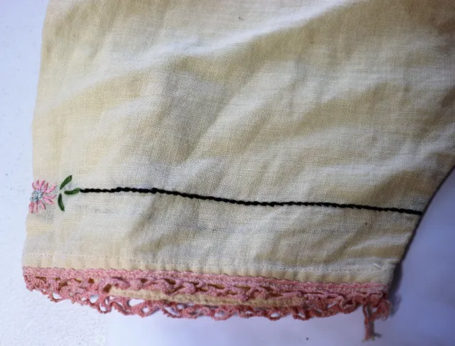 ANTIQUE HOMEMADE LINEN Bloomers Knickers Embroidered Accents Bobbin ...